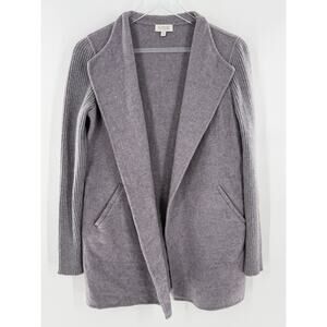 Kinross Cashmere Wool Light Grey Purple Open Front Coat Jacket Ribbed Size Small